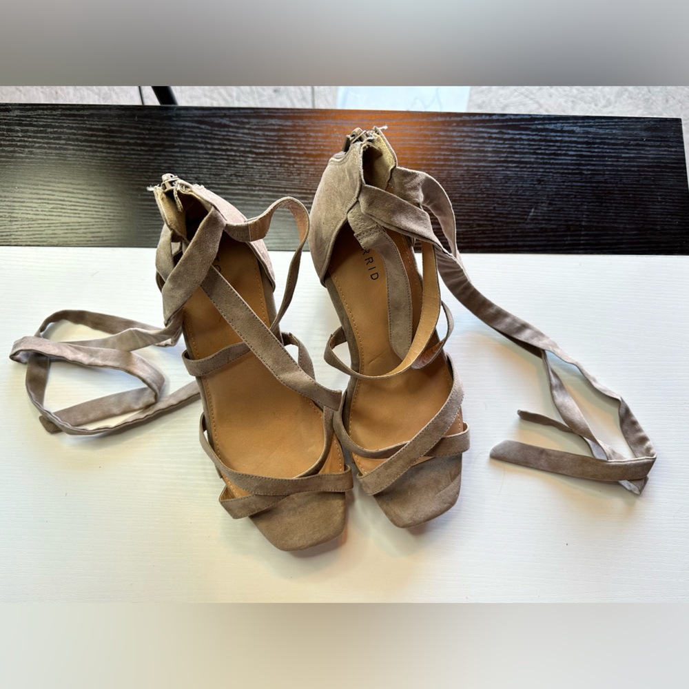 Torrid Taupe Strappy Block Heels with Wraparound Ties - Size 12WW - $20